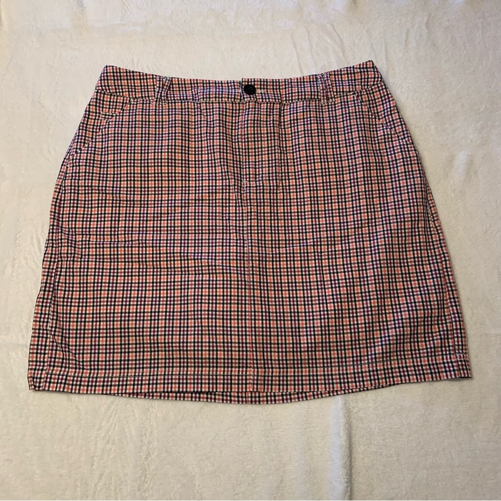 Christopher & Banks Plaid Mini Skirt Pink Coral Navy Blue White (Size 10)